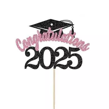 5pcs Glitter Congratulations Cake Card Handmade Graduation Cupcake Toppers Party Cake Decorations
