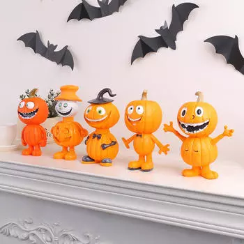 5Pcs Halloween Laughing Pumpkin Figure Resin Doll Decoration Versatile Standing Man Figurine
