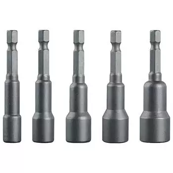 5Pcs Hex Socket Sleeve Nozzles Length 65mm Drill Bit Adapter Magnetic Nut Screwdriver Hex Key Screwdriver Hand Tools Accessories серебряный