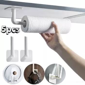 5pcs L-Shape Punch-Free Hook Wall Mounted Cloth Hanger For Coats Hats Towels Clothes Kitchen Rack Roll Bathroom Holder белый