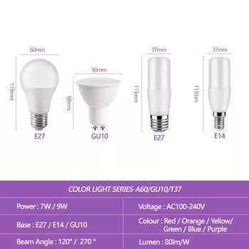 5pcs Led strobo-free multicoloured Lighting Bulb E27 E14 GU10 Spotlight light 120-220V for festival celebration KTV Bar Showcase AC 100-240V