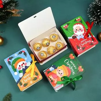 5Pcs/lot Christmas Candy Gift Boxes Bag Book Shape Cartoon Santa Claus Chocolate Box Navidad New Year Party Decoration Supplies 13x9x4.5cm