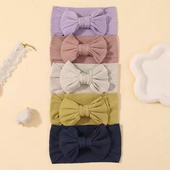 5pcs/lot Knitted Children Hairband Solid Color Strips Cute Bow Headband for Infant Baby Kids Sport Hair Accessories