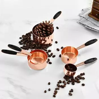 5pcs Measuring Spoon Set Stainless Steel Silicone Handle Measuring Cup Rose Graduated Baking Measuring Cup Spoon Kitchen Gadget