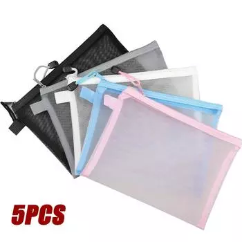 5PCS Mesh Zipper Pouch Document Bag Waterproof Zip File Folders School Office Supplies Pencil Case 1 PC Cosmetic Makeup Bags A6(19X11cm))-5pcs белый