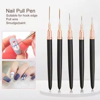 5Pcs Nail Art Pens Sturdy Long Lifespan Delicate Design Fine Line Drawing Brush