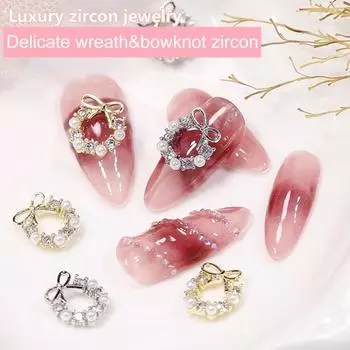 5 шт., рождественские венки для ногтей, блестящие трехмерные мини-гирлянды «сделай сам», бант, искусственный жемчуг, циркон, подвески для дизайна ногтей D