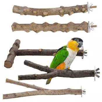 5Pcs Natural Wood Parrot Stand Bird Perch Stand Platform Wooden Exercise Climbing Paw Grinding Toy Birdcage Accessories