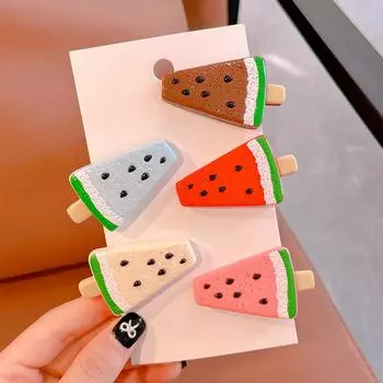5pcs New Summer Fake Bangs Clip for Kids; Fruit Cartoon Watermelon; Small Hair Clip Headpiece