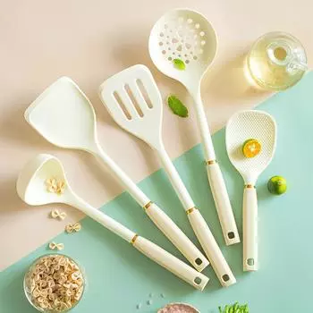 5Pcs New White Silicone Kitchen Utensils High Temperature Resistant And Non Stick Pot Spatula Spoon Rice Spoon