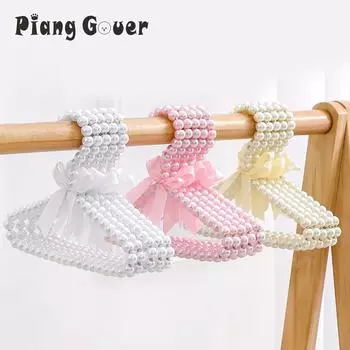 5pcs Pet Clothes Hanger Artifical Pearl Bow Rack Dog Hanger Plastic Pearl Bead Clothes Hangers Cat Clothing Kid Hangers Orga S-20cm