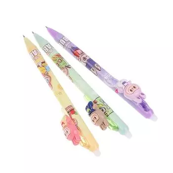 5Pcs Press Pen Holder Cartoon Labubu 0.5Mm Black Pen Children Kawaii Office Stationery Kids Birthday Party Boy Girl Gift