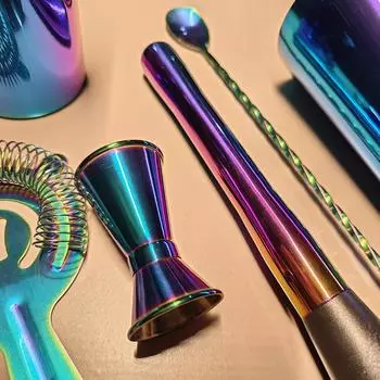 5pcs Rainbow Cocktail Shaker Bar Set,Boston Shaker Tins, Bartender Kit with 18oz & 28oz Mixed Drink Shaker