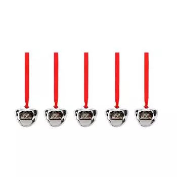 5pcs Red Ribbon Christmas Tree Bells Silvery Xmas Tree Ornament Christmas Hanging Bells Gift Giving