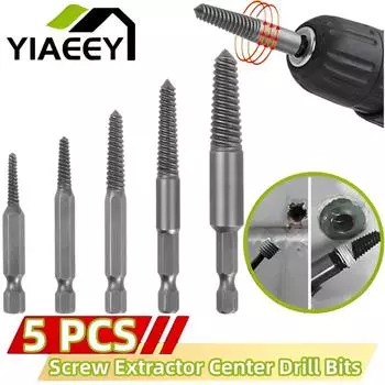 5pcs Screw Extractor Center Drill Bits Guide Set Broken Damaged Bolt Remover Hex Shank and Spanner for Broken Hand Tool