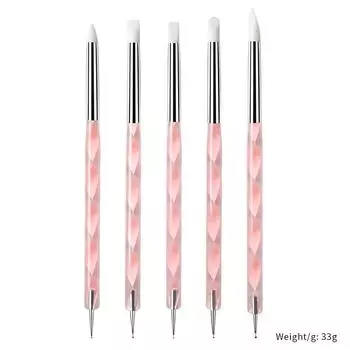 5Pcs/Set 2 Ways Nail Art Pen Point Flower Acrylic Silicone Marbleizing Painting Pens Waving Drawing Stainless Steel Dotting Tool