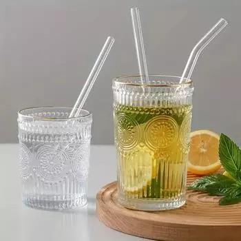 5pcs Set Heat Resistant and Durable Glass Straws Set with Brush Reusable and Washable for Smoothies, Milkshakes, Tea, Juice