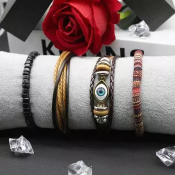 5pcs Set Italian Charm Bracelet Genuine Quartz Watch Handmade Rope Wrap Exquisite Bracelet for Perfect Gift 16cm