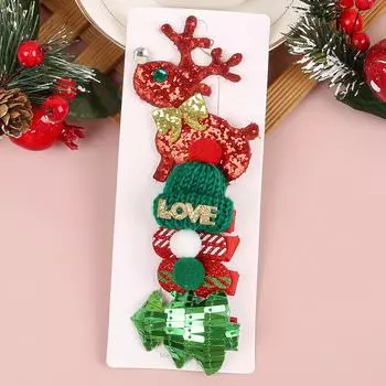 5pcs/set Kids Christmas Hair Clips Elk Snowflake Hairpins Baby Girls Hair Bows Barrettes Clips Christmas Party Hair Accessories