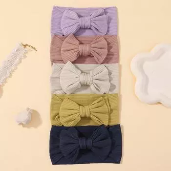 5pcs/Set Knitted Children Hairband Solid Color Strips Cute Bow Headband for Infant Baby Kids Sport Hair Accessories