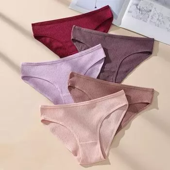 5Pcs/Set Women s Panties Striped Briefs Women Underwear Low Waist Cotton Panty Sexy Ladies Underpants Soft Female Lingerie S-XXL S&5pcs