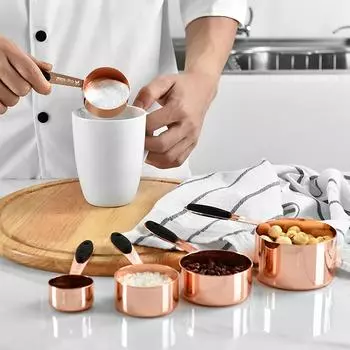 5pcs Silicone Handle Measuring Cup Measuring Spoon Set Stainless Steel Rose Graduated Baking Measuring Cup Spoon Kitchen Gadget