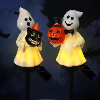 5PCS Solar Halloween Decoration Outdoor Lights Creative Atmosphere Waterproof Courtyard Garden Decoration Resin Pumpkin Lantern