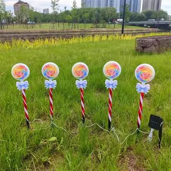 5pcs Solar Lawn Lights Outdoor Christmas Bow Lollipop LED Light Garden Decoration Waterproof Landscape Lights Balcony 603 5 pieces in one розовый