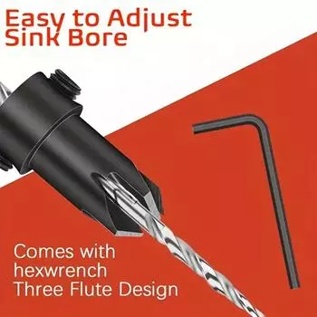 5PCS Tapered Drill Bits Counter Sinker Set Countersink Drill Bit 1/4 Hex Shank with Tapered Point Pilot Drill for Woodworking