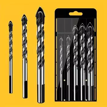5Pcs Triangular Twist Drill, Tile Glass Black Triangular Drill, Multi-functional Alloy Drill 10mm Set 5pcs
