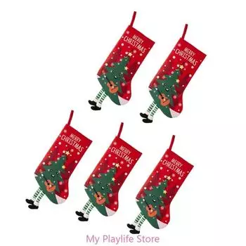 5Pcs Unique Long Legged Christmas Stockings in Festival Color for Home Decors