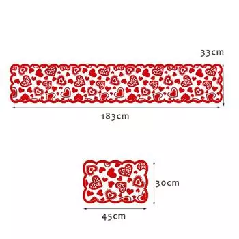5PCs Valentine s Day Table Runner Set with Placemat Red Lace Heart Tablecloth Table Cover Valentines Day Party Decoration New
