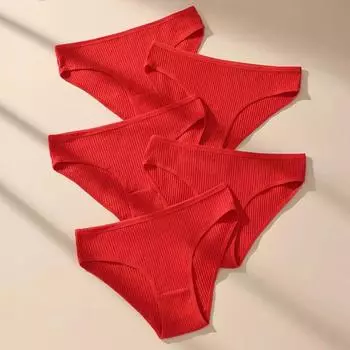 5PCS Women s Panties Striped Briefs Women Underwear Low Waist Cotton Red Panty Sexy Ladies Underpants Soft Female Lingerie S-XXL S&5pcs