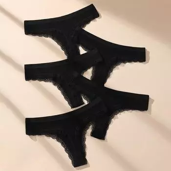 5Pcs Women Thongs Sexy Lace Panties Low Waist Underwear Girls Briefs G-String Breathable Ladies Panty Black Female Lingerie S-XL S&5pcs