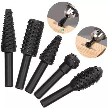 5pcs Wood Carving File Rasp Drill Bit,1/4 6mm Rotary Rasp Drill Bit Set,DIY Woodworking Rotating Embossed Chisel Shaped Tool чёрный