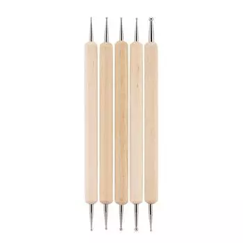 5шт 2-сторонняя деревянная ручка для дизайна ногтей, инструменты для мраморизации точек