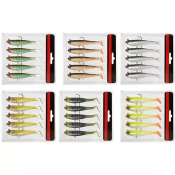 5шт/6шт мягкие рыболовные приманки, рыболовные приманки с Т-образным хвостом-лопастью, приманка для ловли окуня, 4# 5pcs