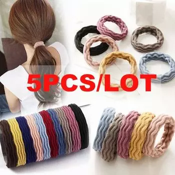 5шт девушка эластичные резиновые завязки для волос группа веревка хвост держатель устойчивость бесшовные 5pcs чёрный
