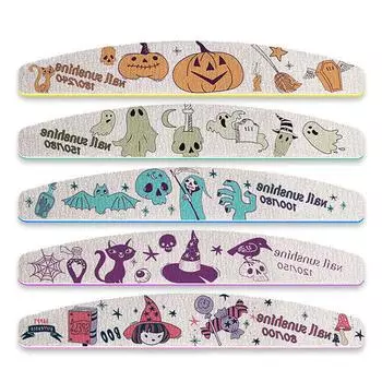 5шт Хэллоуин пилочки для ногтей шлифовальные буферы маникюрные инструменты ассорти с принтом