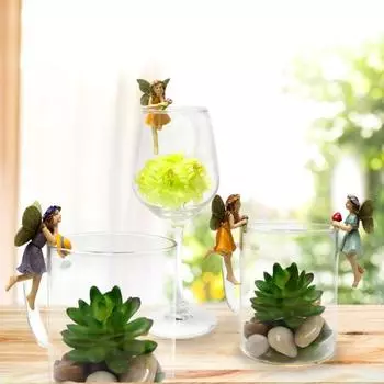 5шт Легкий сад Статуэтки Крылья Дизайн Замечательный пейзаж Мини Фея Статуи Скульптура Коллекция