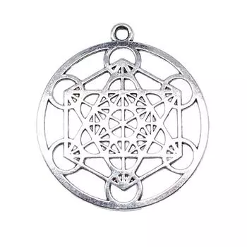 5шт Метатрон Кубик Подвески Подвески Античное Серебро Цвет Цинковый Сплав 45X40мм