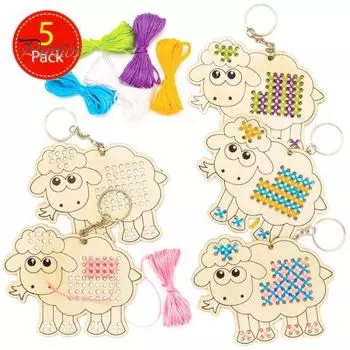 5шт милый мультфильм деревянные овцы вышивки крестом DIY брелок для ключей ремесло подарок Sheep