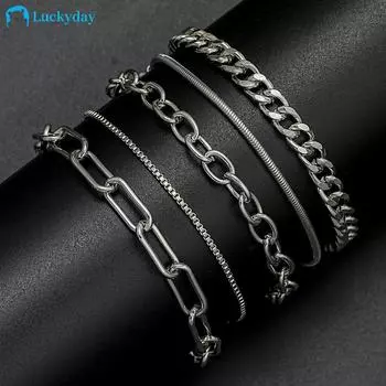 5шт/набор серебряных браслетов, простые браслеты-цепочки для женщин, ювелирные аксессуары