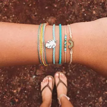 5шт/набор женщин лист дерева Радуга Шарм искусственная бирюза браслет-цепочка из бисера