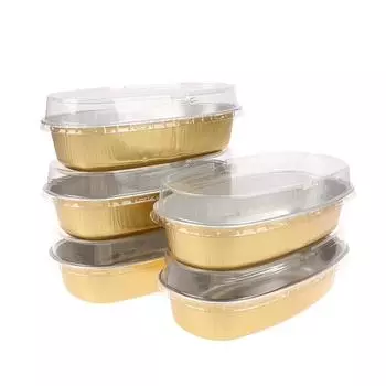 5шт овальная коробка для торта из алюминиевой фольги 350 мл с пластиковой крышкой, чашки для упаковки торта чёрный