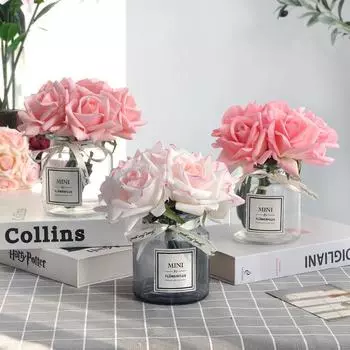 5шт. реалистичные букеты из латексных роз, настоящие прикосновения, завитые розы, искусственные цветы светло-розовый