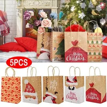 5шт Рождественская серия подарочные пакеты из крафт-бумаги
