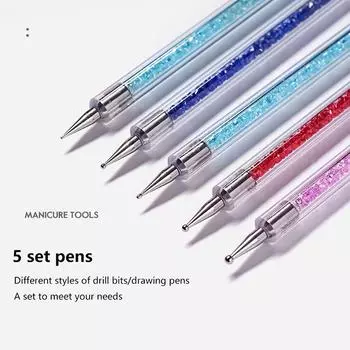 5шт ручка для дизайна ногтей с двойными концами, точечный рисунок, живопись, УФ-гель-лайнер, кисть для полировки