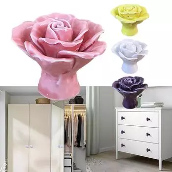 5шт Ручка Керамические Ручки Ящика Мода Цветок Розы розовый