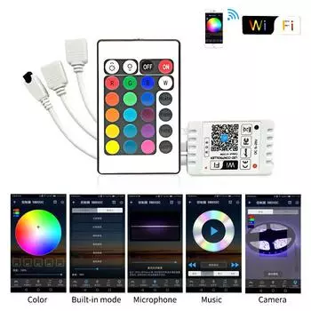 5 В-24 В Wi-Fi LED RGB контроллер с ИК 24-кнопочным пультом дистанционного управления один двойной выход для светодиодной ленты RGB 2835 5050 5630